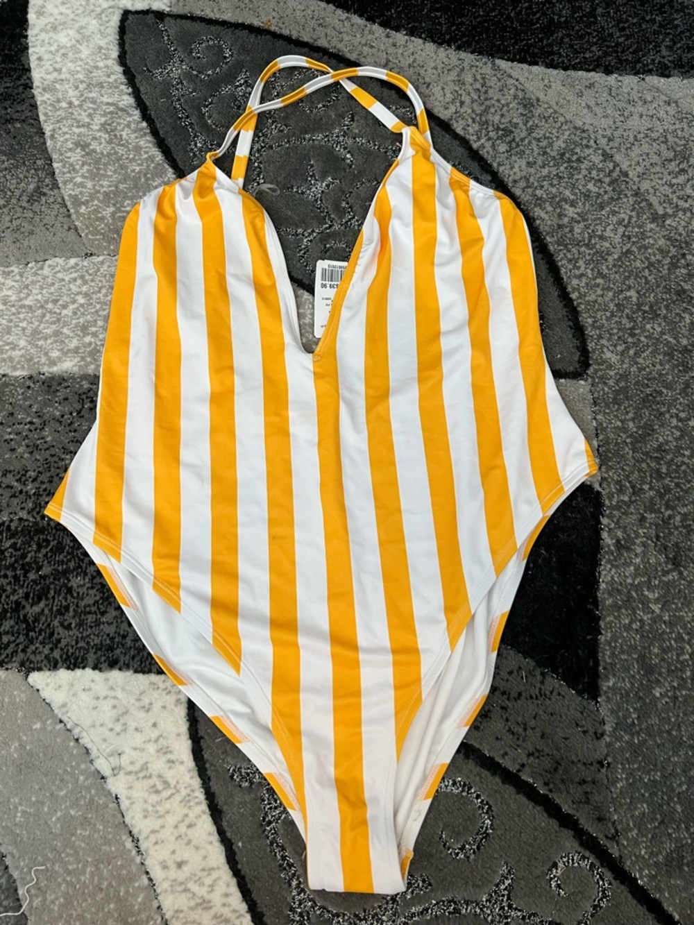 Plus Size Forever 21 Yellow & White Striped One-Piece Swimsuit